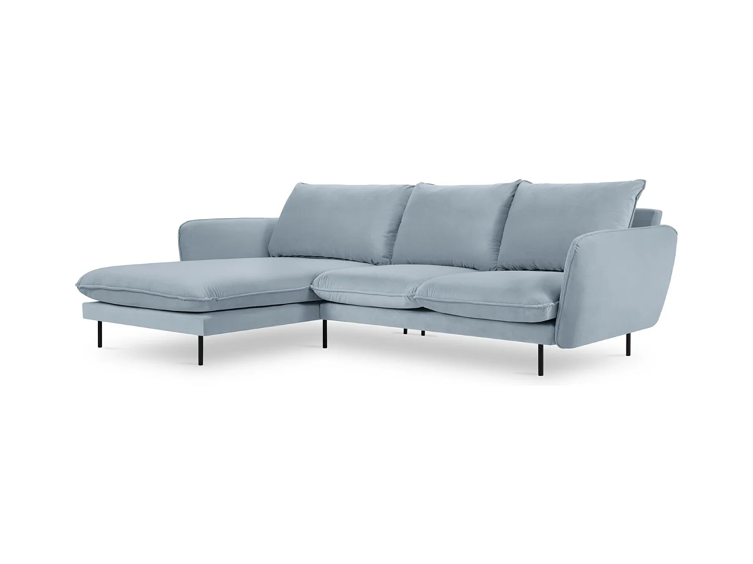 Cosmopolitan Design - Linker hoekbank "Vienna" 5 zitplaatsen, Flueel, Lichtblauw - 255x170x95cm