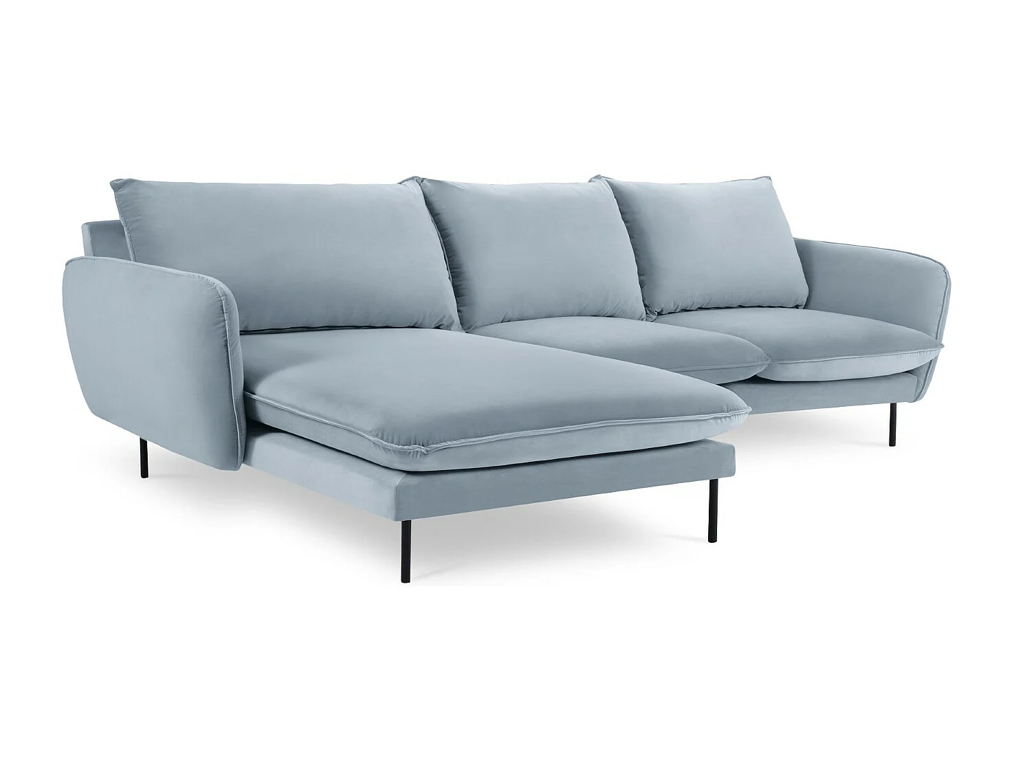 Cosmopolitan Design - Sofá de canto esquerdo "Vienna" 5 lugares em veludo azul claro - 255x170x95cm