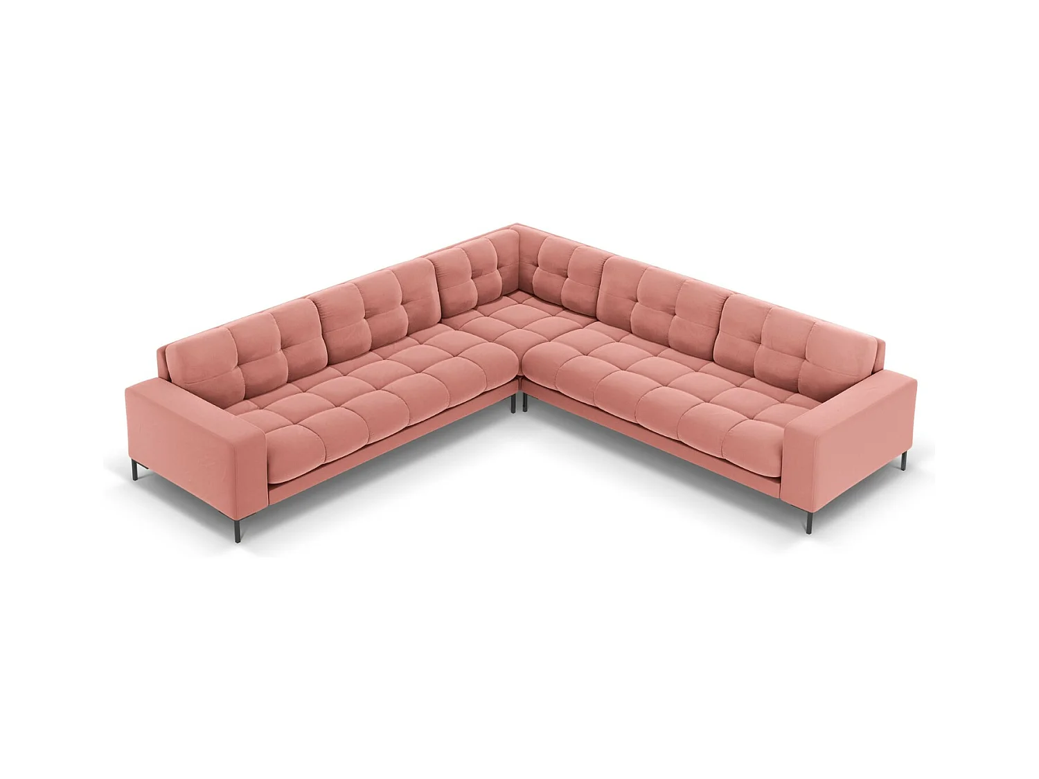 Cosmopolitan Design - Sofá de canto simétrico "Bali" 6 lugares em veludo rosa - 256x256x75cm