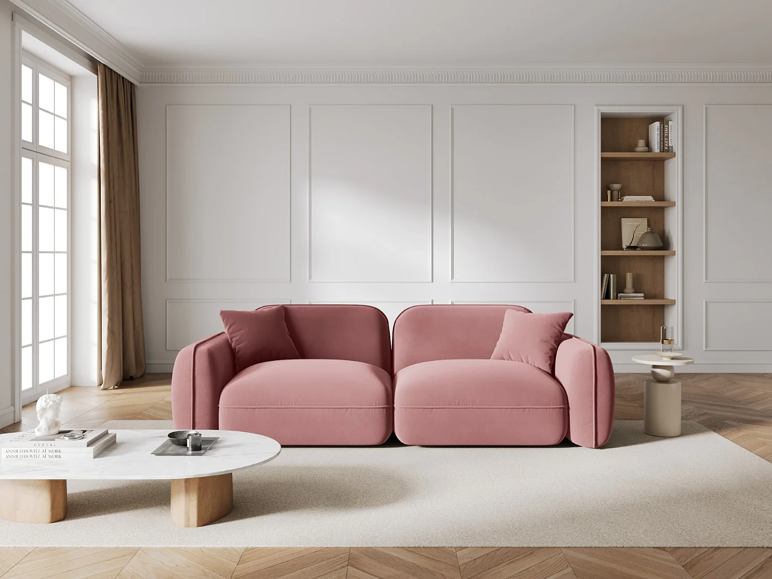 CXL by Christian Lacroix - Canapé modulable "Lucien" 3 places en velours saumon - 230x90x70cm