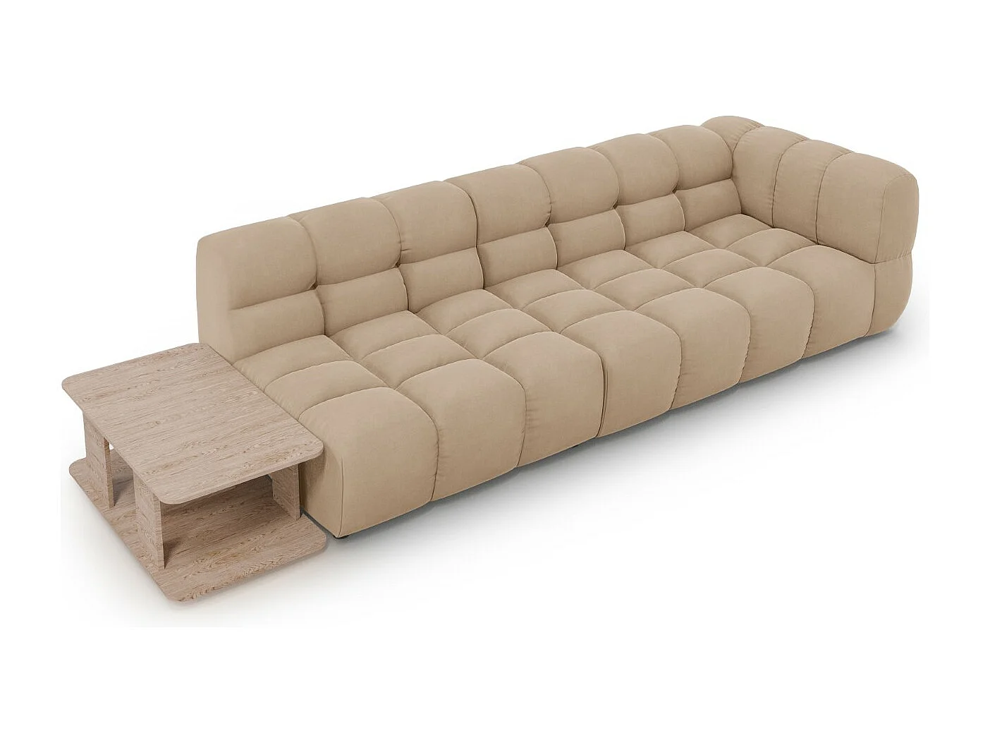 Cosmopolitan Design - Linker modulaire bank "Sky" 4 zitplaatsen, Flueel, Zand - 297x102x75cm