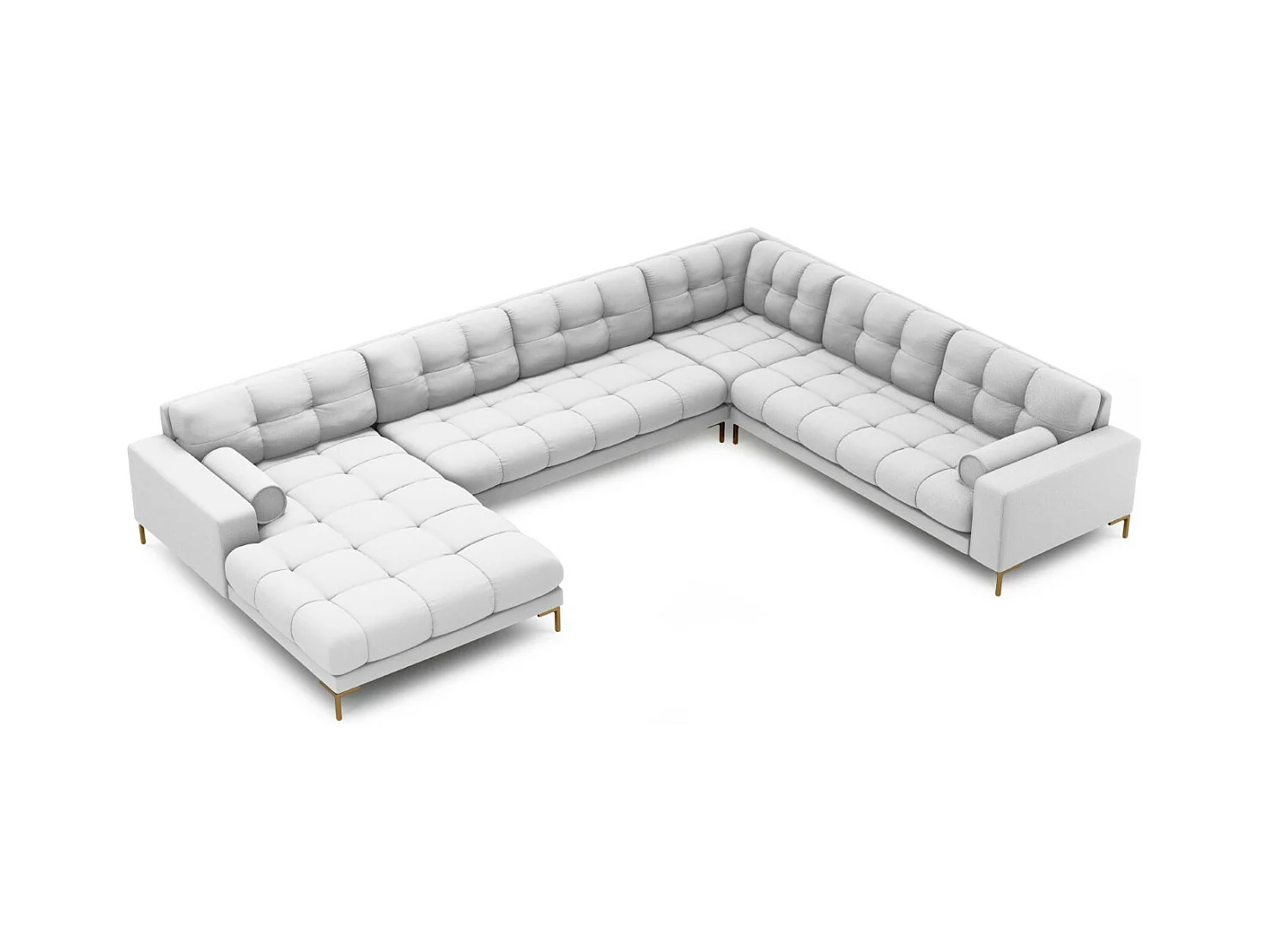 Cosmopolitan Design - Panoramische hoekbank rechts "Bali" 7 zitplaatsen, Structurele stof, Lichtgrijs - 327x256x75cm