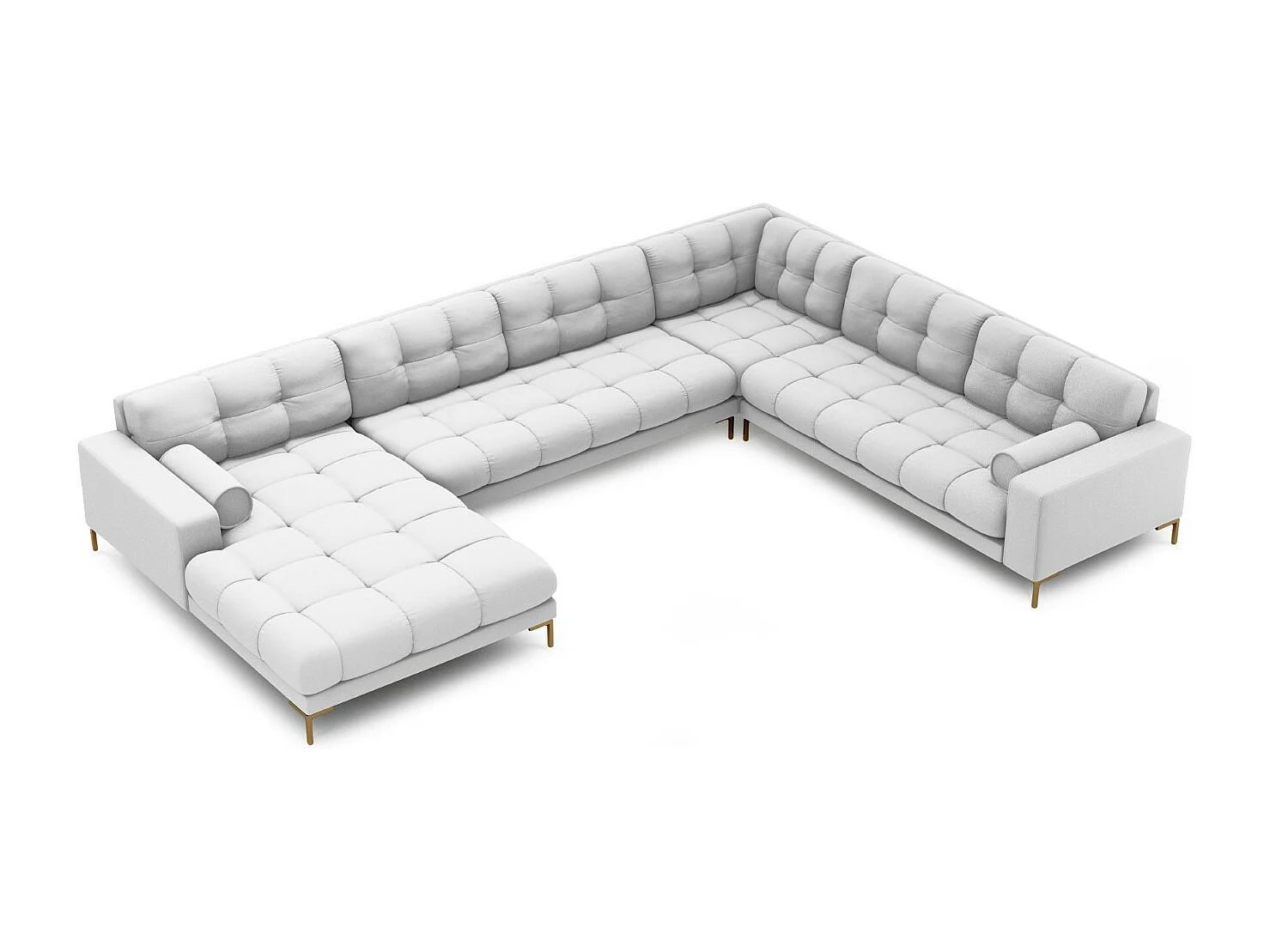 Cosmopolitan Design - Sofá de canto direito panorâmico "Bali" 7 lugares em tecido estrutural cinza claro - 327x256x75cm