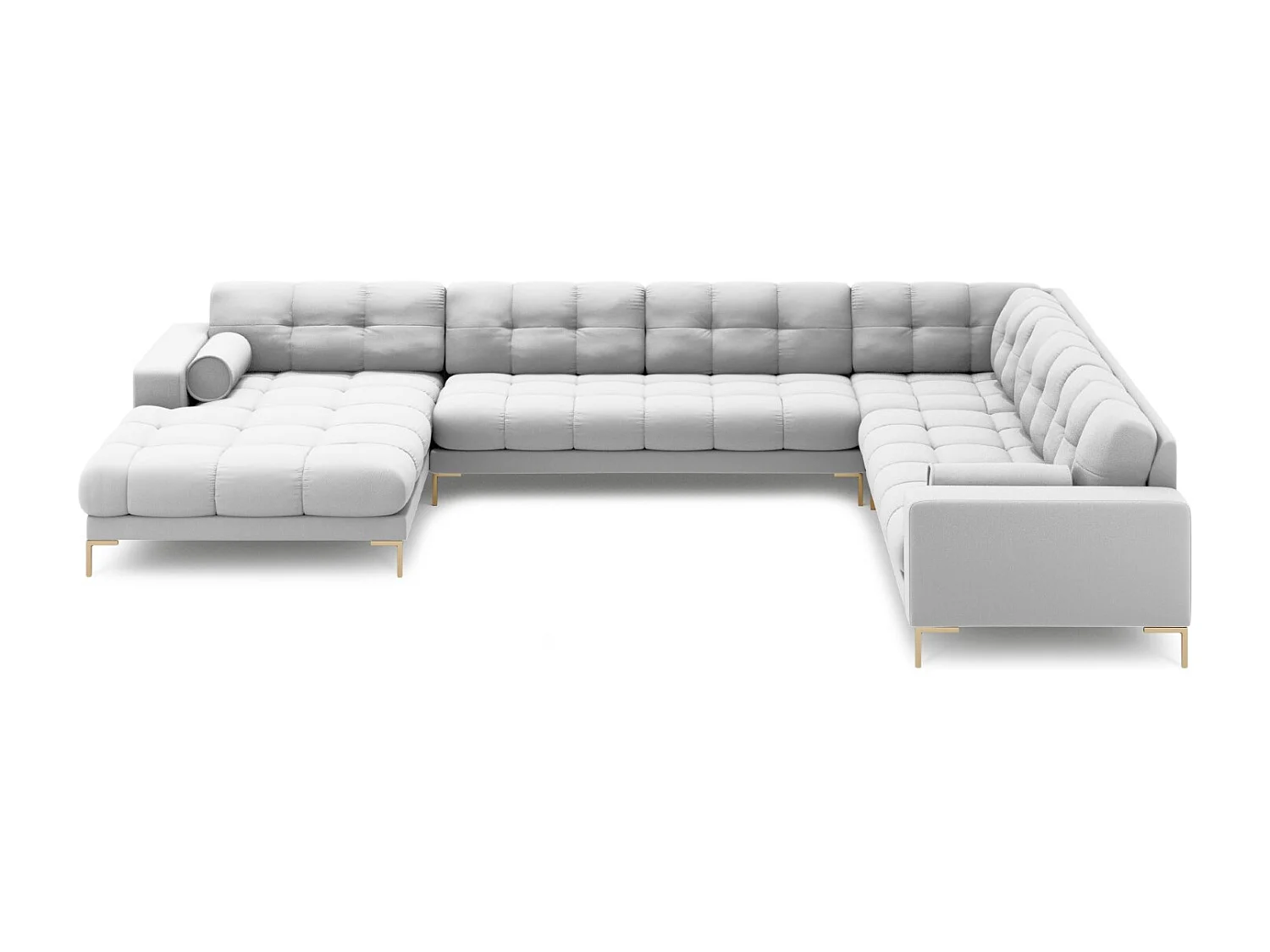 Cosmopolitan Design - Sofá de canto direito panorâmico "Bali" 7 lugares em tecido estrutural cinza claro - 327x256x75cm