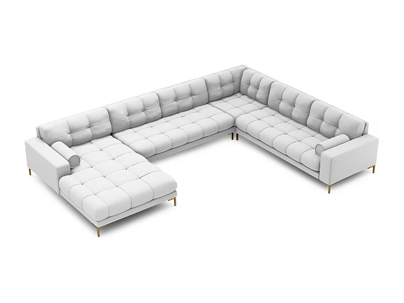 Cosmopolitan Design - Panoramische hoekbank rechts "Bali" 7 zitplaatsen, Structurele stof, Lichtgrijs - 327x256x75cm