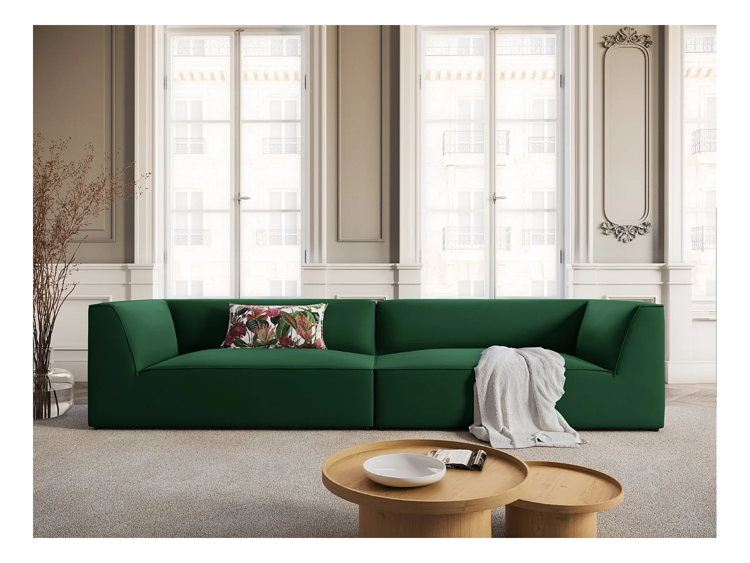 CXL by Christian Lacroix - Canapé "Charles" 4 places en velours vert - 302x93x69cm