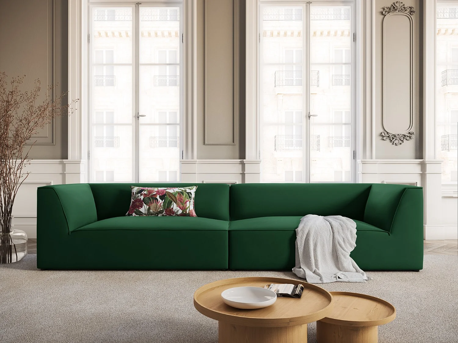 CXL by Christian Lacroix - Sofá "Charles" 4 lugares em veludo verde - 302x93x69cm