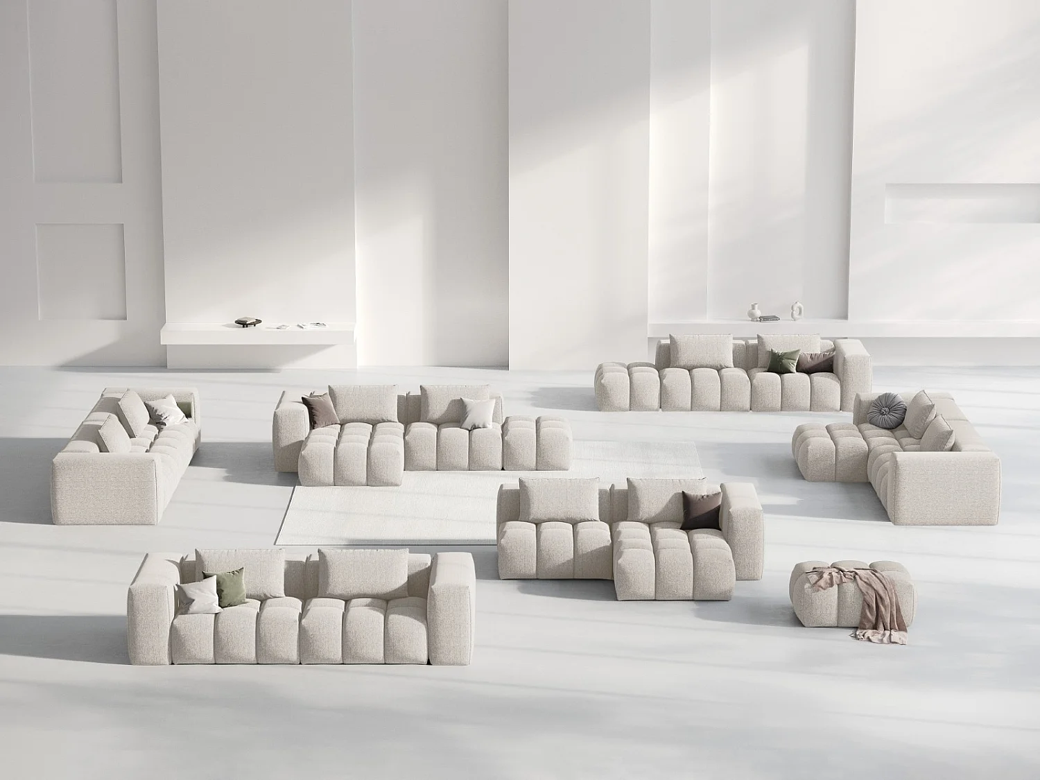 CXL by Christian Lacroix - Divano angolare modulare destro "Lorella" 3 posti in tessuto strutturato beige - 205x145x70cm