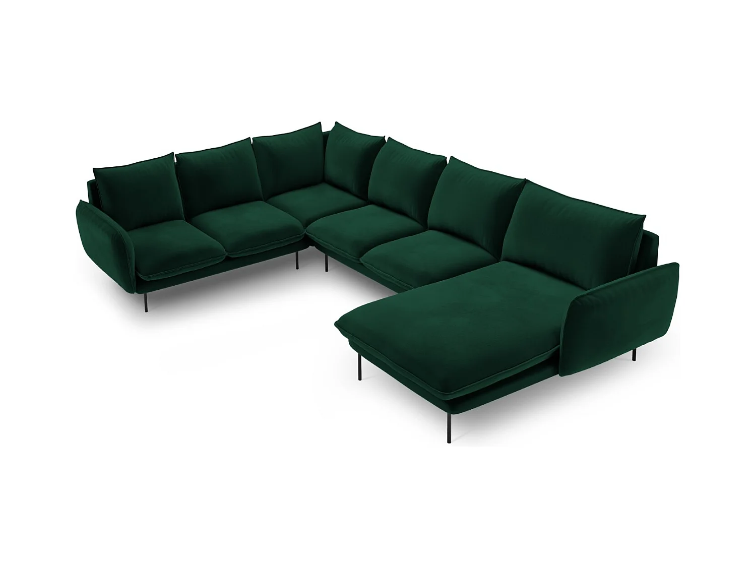 Cosmopolitan Design - Sofá de canto panorâmico à esquerda "Vienna" 7 lugares em veludo verde garrafa - 330x235x95cm
