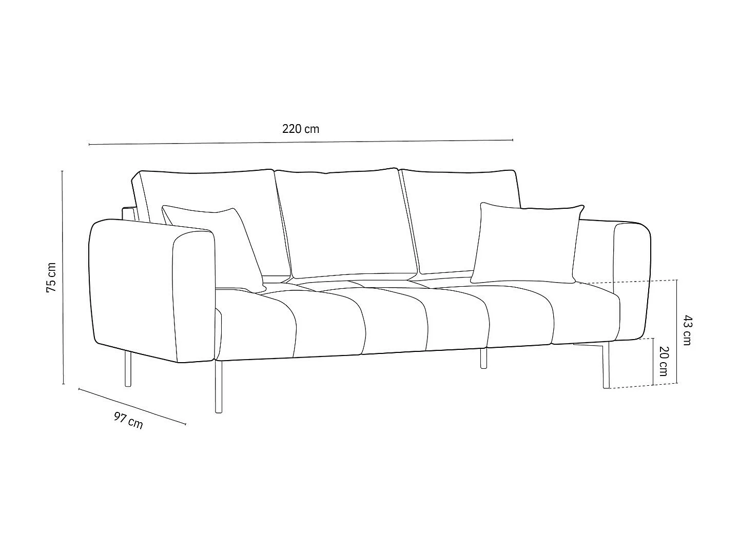 Cosmopolitan Design - Bank "Hastings" 3 zitplaatsen, Flueel, Beige - 220x97x75cm