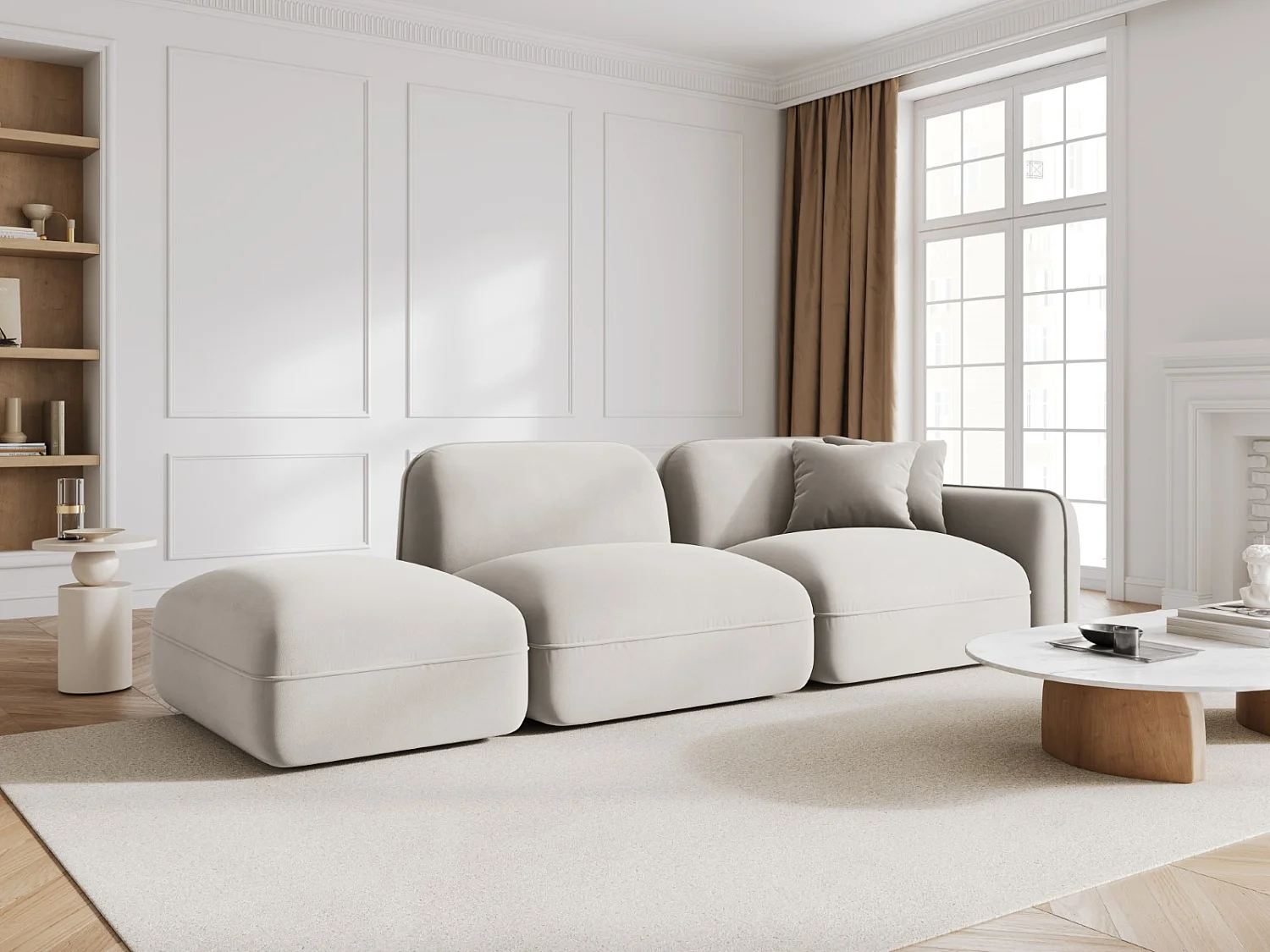 CXL by Christian Lacroix - 3-Sitzer modulares Sofa links "Lucien" Sitzer aus Samt leichtes beige - 295x90x70cm