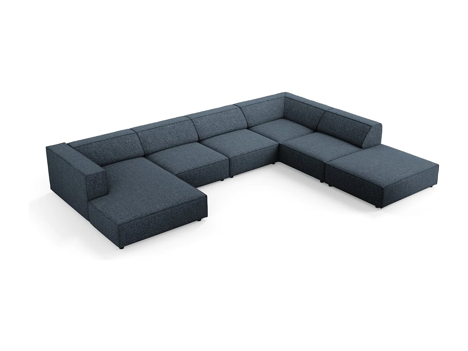 Cosmopolitan Design - Divano panoramico destro "Arendal" 7 posti in ciniglia blu reale - 364x262x70cm