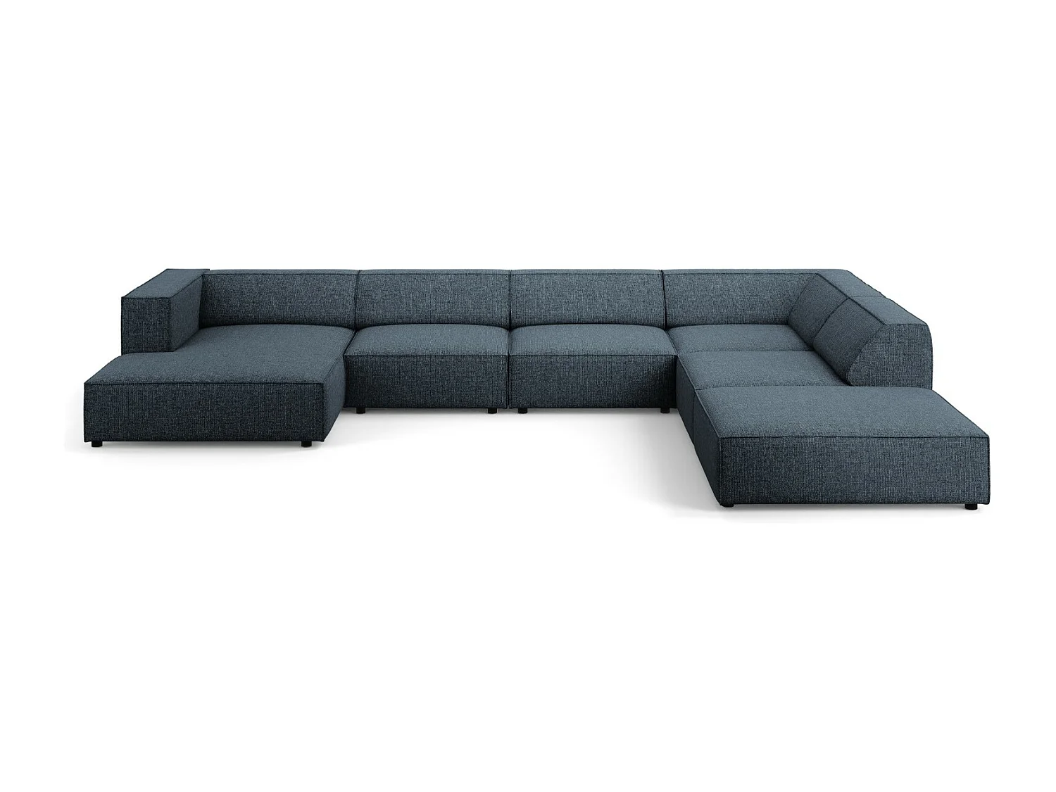 Cosmopolitan Design - Sofá de canto direito panorâmico "Arendal" 7 lugares em tecido chenille azul real - 364x262x70cm