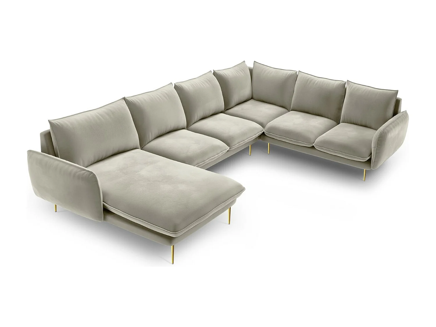 Cosmopolitan Design - 7-Sitzer Panoramasofa rechts "Vienna" aus Samt beige - 330x235x95cm