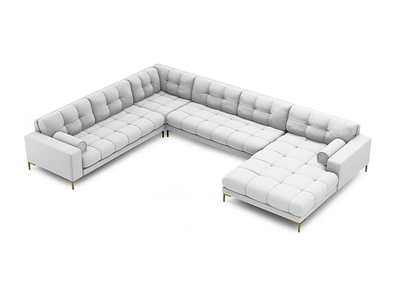 Cosmopolitan Design - Panoramische hoekbank links "Bali" 7 zitplaatsen, Structurele stof, Lichtgrijs - 327x256x75cm