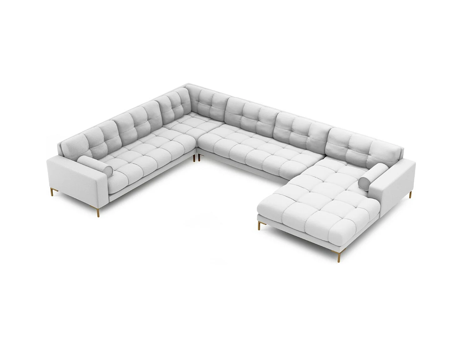 Cosmopolitan Design - Panoramische hoekbank links "Bali" 7 zitplaatsen, Structurele stof, Lichtgrijs - 327x256x75cm