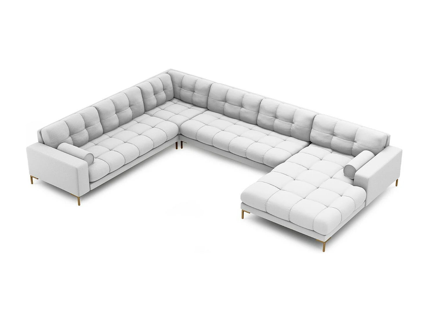 Cosmopolitan Design - Sofá de canto panorâmico à esquerda "Bali" 7 lugares em tecido estrutural cinza claro - 327x256x75cm