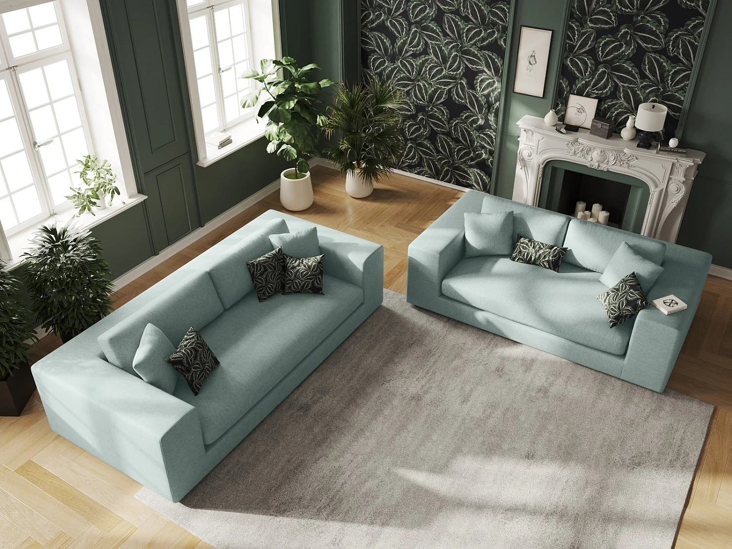 CXL by Christian Lacroix - Canapé "Tendance" 3 places en tissu structurel menthe - 220x122x72cm