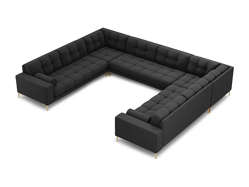 Cosmopolitan Design - Sofá panorámico "Bali" 9 plazas de tejido estructural gris oscuro - 327x256x75cm