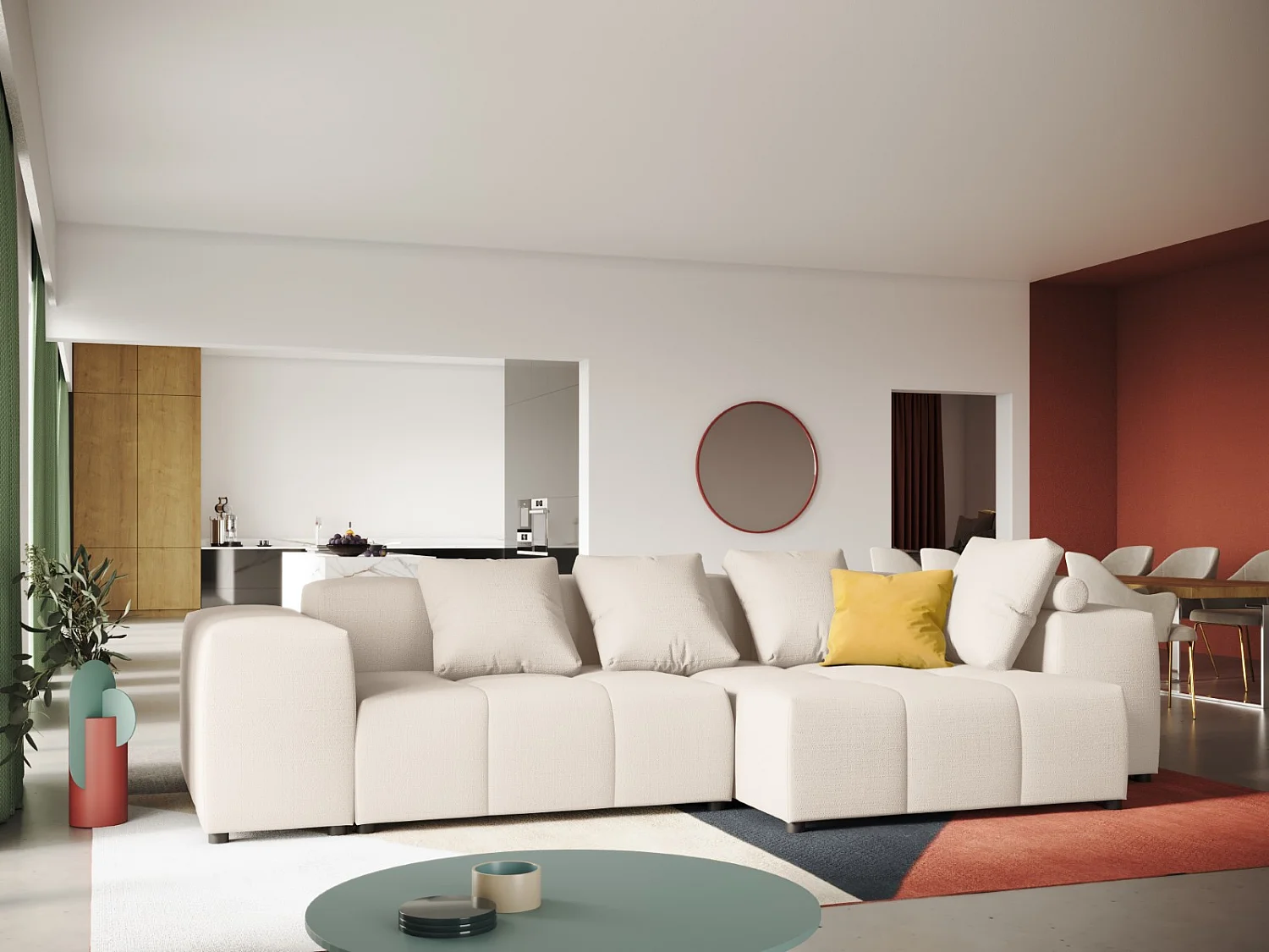 Cosmopolitan Design - Narożnik symetryczny modułowy, "Rome" 4 miejsca tkanina strukturalna, biały - 320x160x75cm