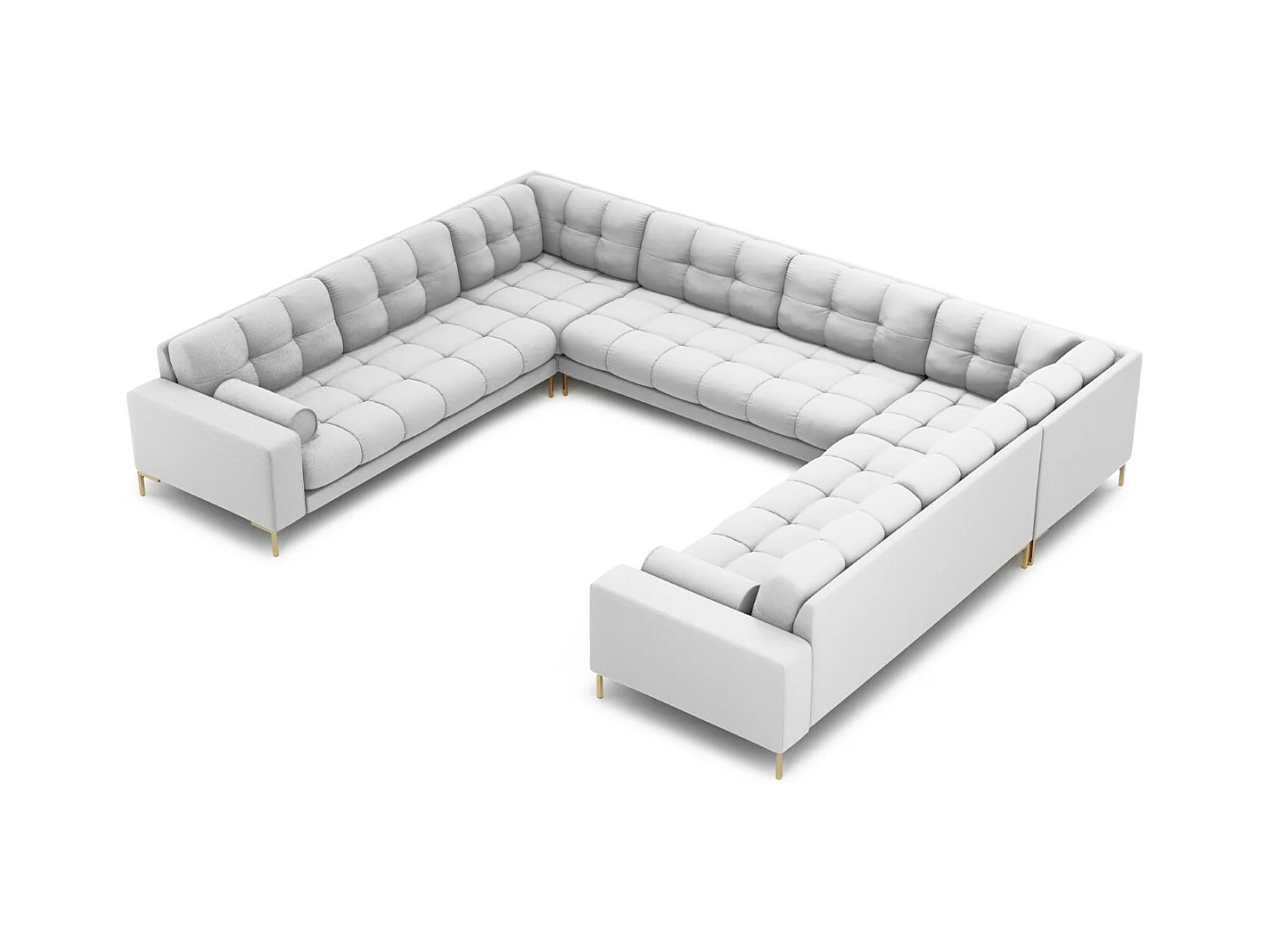 Cosmopolitan Design - Panoramische bank "Bali" 9 zitplaatsen, Structurele stof, Lichtgrijs - 327x256x75cm