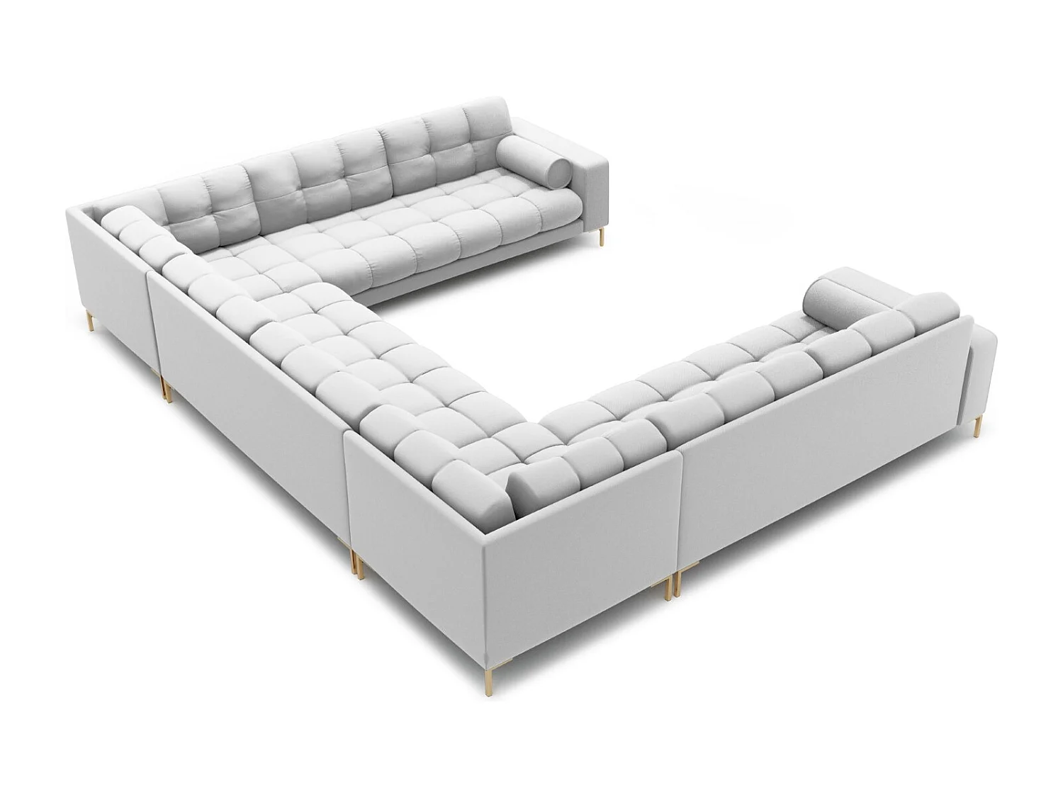 Cosmopolitan Design - Sofá panorámico "Bali" 9 plazas de tejido estructural gris claro - 327x256x75cm