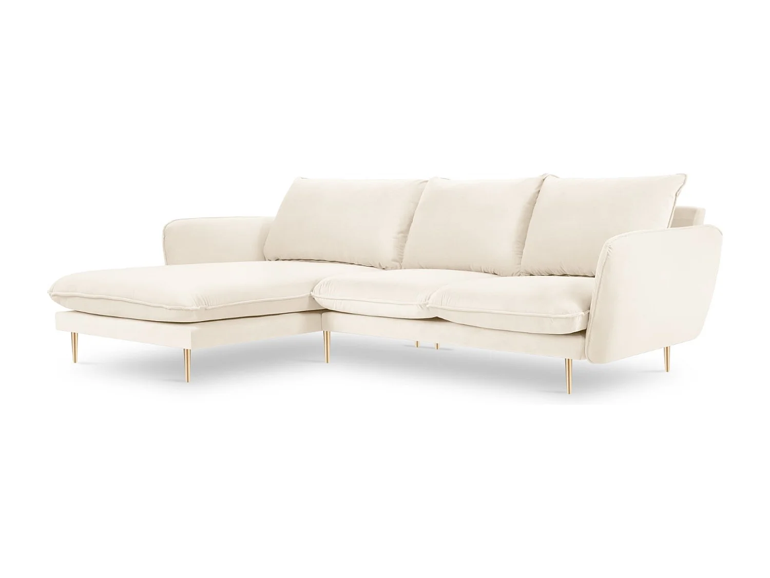 Cosmopolitan Design - Linker hoekbank "Vienna" 5 zitplaatsen, Flueel, Lichtbeige - 255x170x95cm