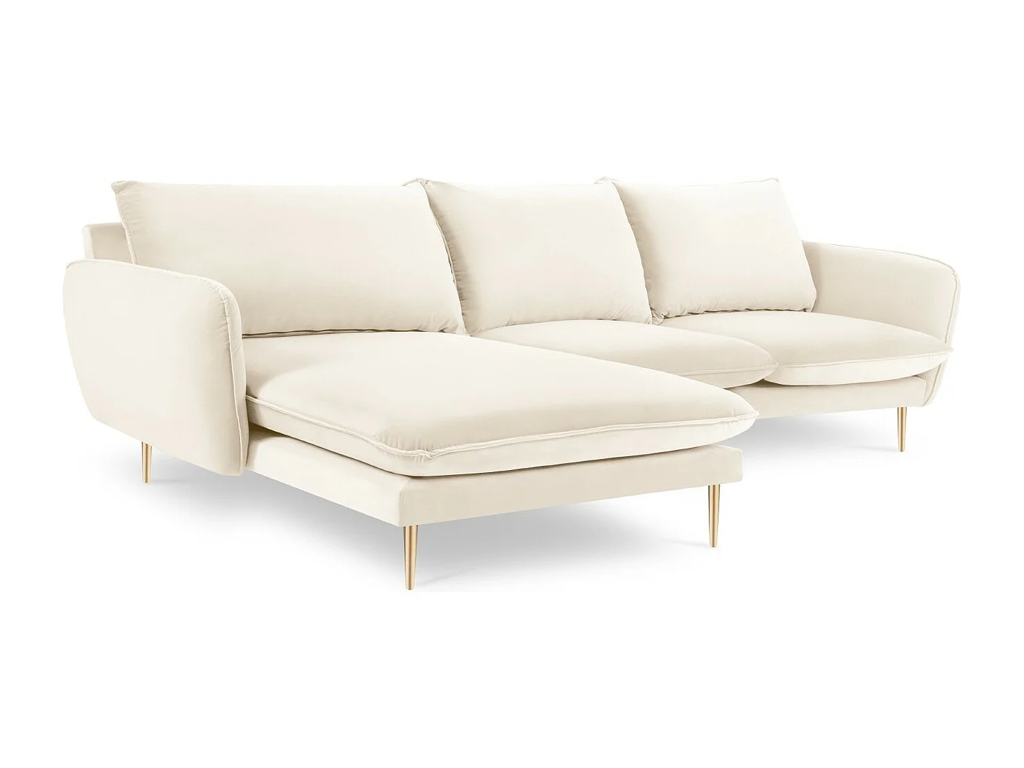 Cosmopolitan Design - Linker hoekbank "Vienna" 5 zitplaatsen, Flueel, Lichtbeige - 255x170x95cm