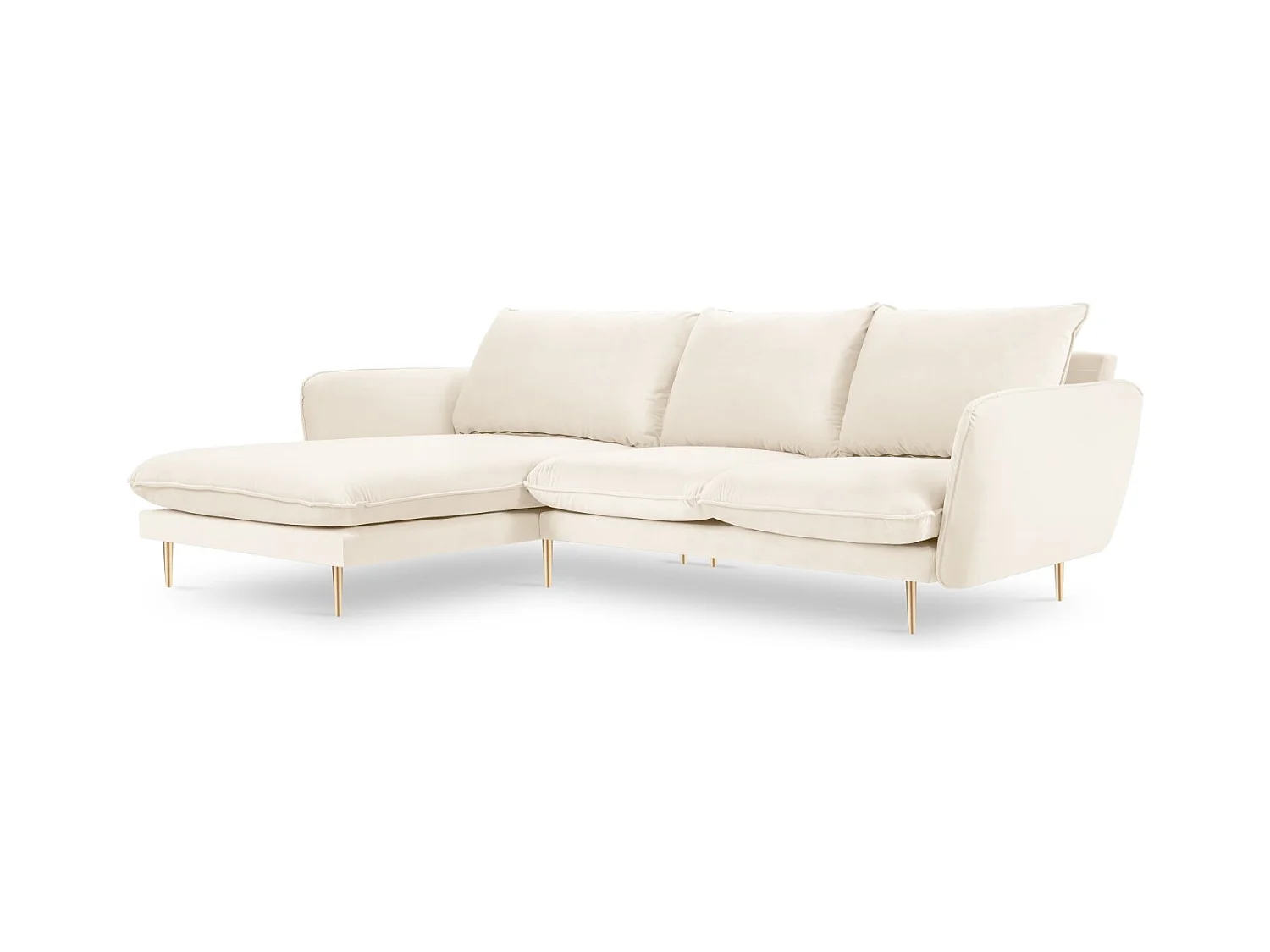 Cosmopolitan Design - Linker hoekbank "Vienna" 5 zitplaatsen, Flueel, Lichtbeige - 255x170x95cm