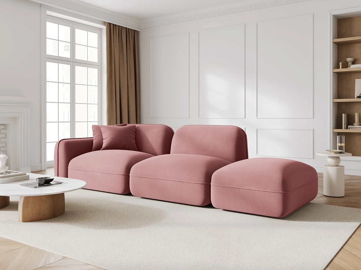 CXL by Christian Lacroix - Sofa modułowa bok prawy, "Lucien" 3 miejsca welur, łosoś - 295x90x70cm