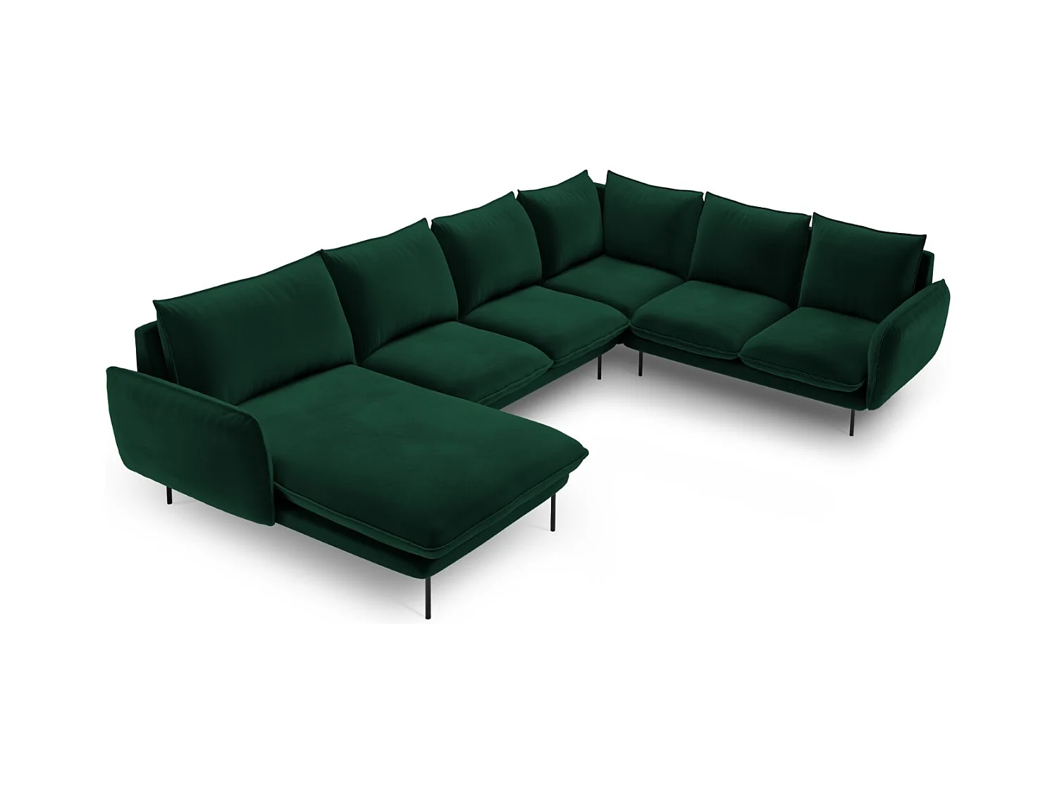 Cosmopolitan Design - Canapé d'angle droit panoramique "Vienna" 7 places en velours vert bouteille - 330x235x95cm
