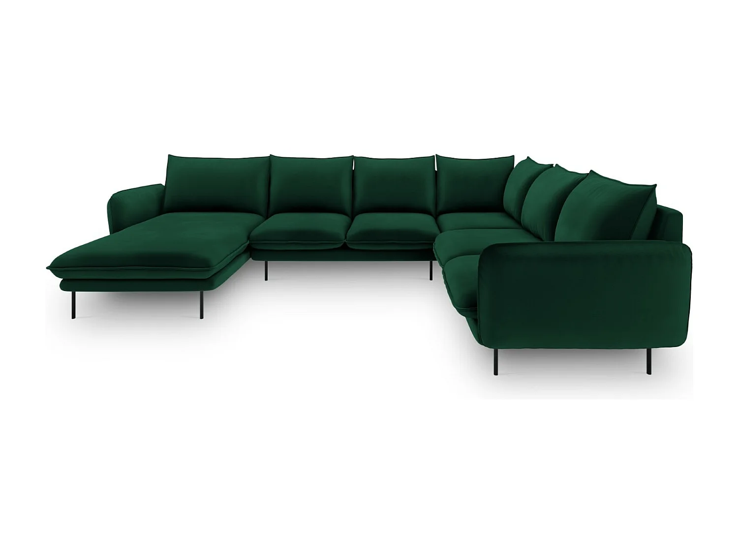 Cosmopolitan Design - Canapé d'angle droit panoramique "Vienna" 7 places en velours vert bouteille - 330x235x95cm