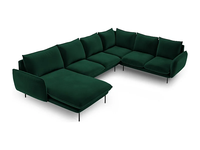 Cosmopolitan Design - Sofá de canto direito panorâmico "Vienna" 7 lugares em veludo verde garrafa - 330x235x95cm