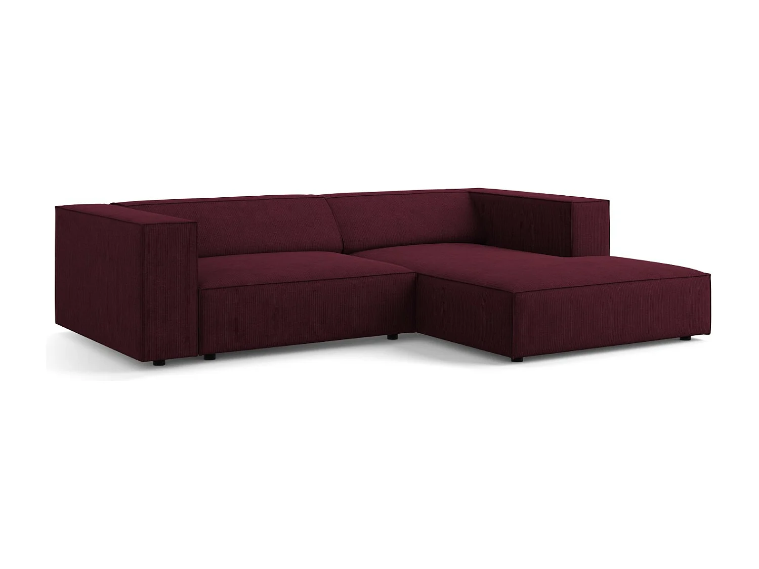 Cosmopolitan Design - 3-Sitzer Ecksofa rechts "Arendal" aus Chenille-Stoff mit Rippeneffekt rubin - 224x166x70cm
