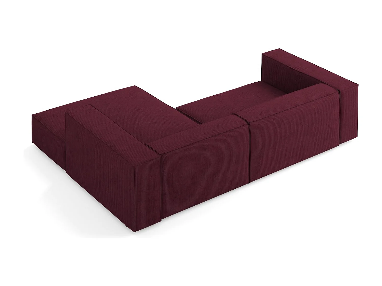 Cosmopolitan Design - 3-Sitzer Ecksofa rechts "Arendal" aus Chenille-Stoff mit Rippeneffekt rubin - 224x166x70cm