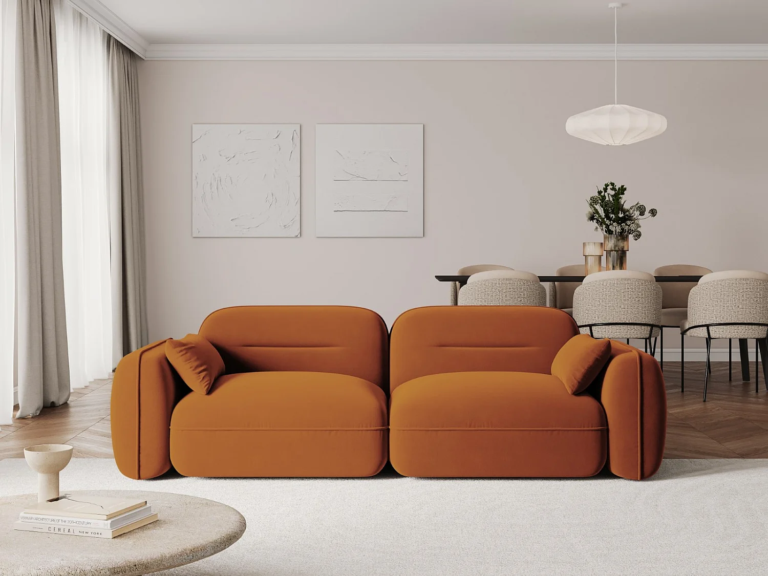 Cosmopolitan Design - Canapé modulable "Sydney" 3 places en velours terracotta - 230x90x70cm