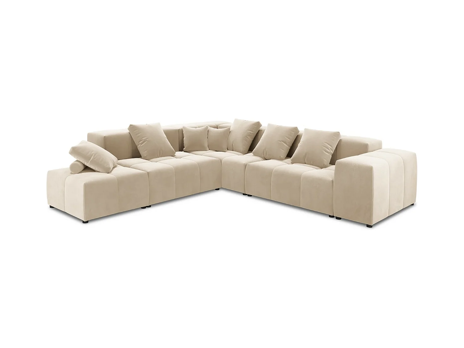 Cosmopolitan Design - Symmetrische modulaire hoekbank "Rome" 7 zitplaatsen, Flueel, Beige - 320x320x75cm