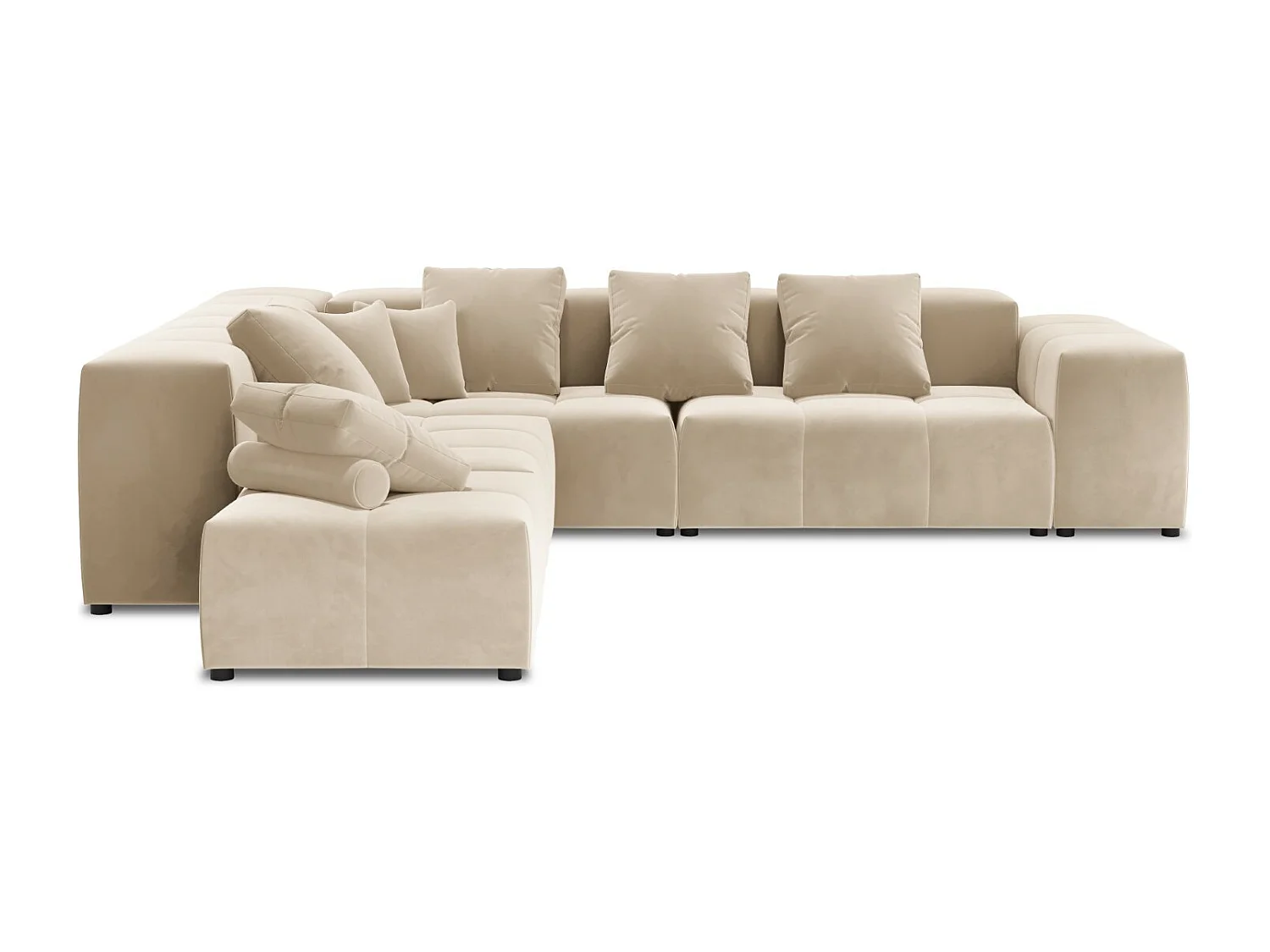 Cosmopolitan Design - Canapé d'angle symétrique modulable "Rome" 7 places en velours beige - 320x320x75cm