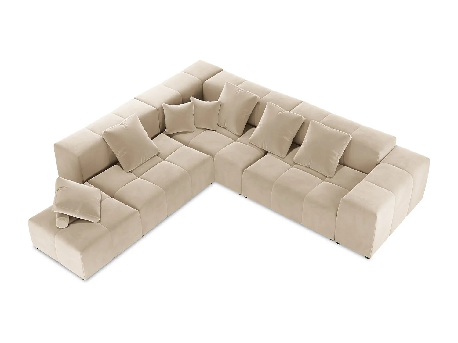 Cosmopolitan Design - Canapé d'angle symétrique modulable "Rome" 7 places en velours beige - 320x320x75cm