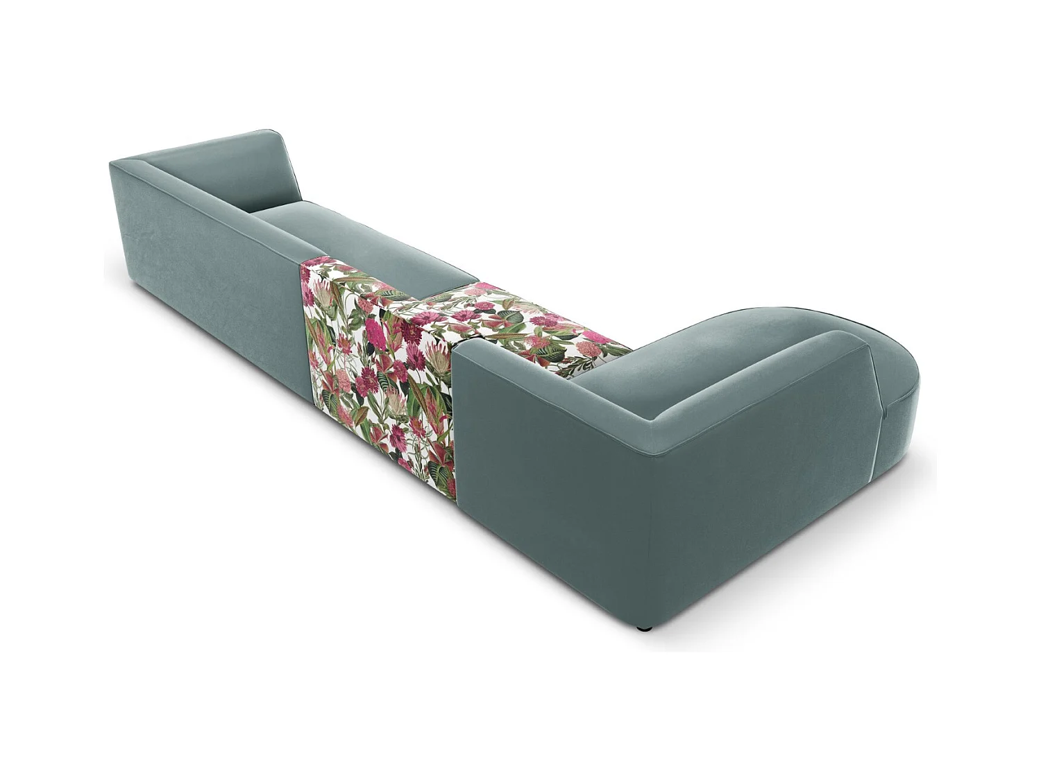 CXL by Christian Lacroix - Linker hoekbank "Charles" 5 zitplaatsen, Flueel, tuinrozenpatroon, mint - 366x180x69cm