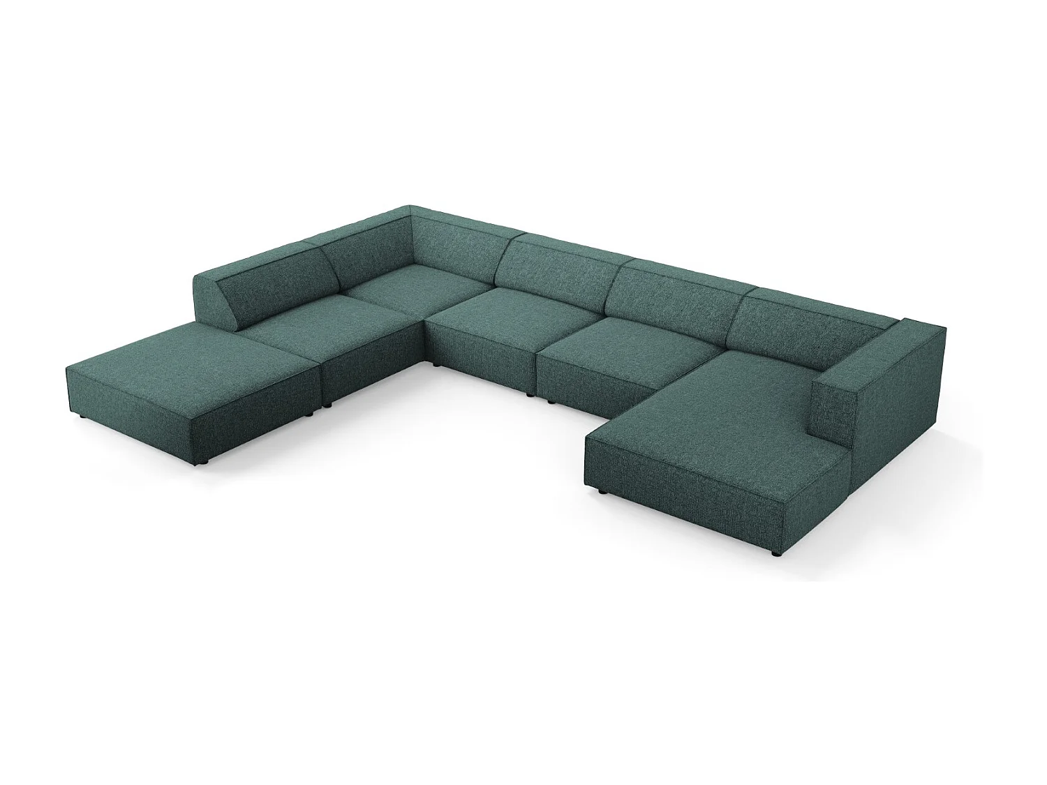 Cosmopolitan Design - Sofá de canto panorâmico à esquerda "Arendal" 7 lugares em tecido chenille petróleo - 364x262x70cm