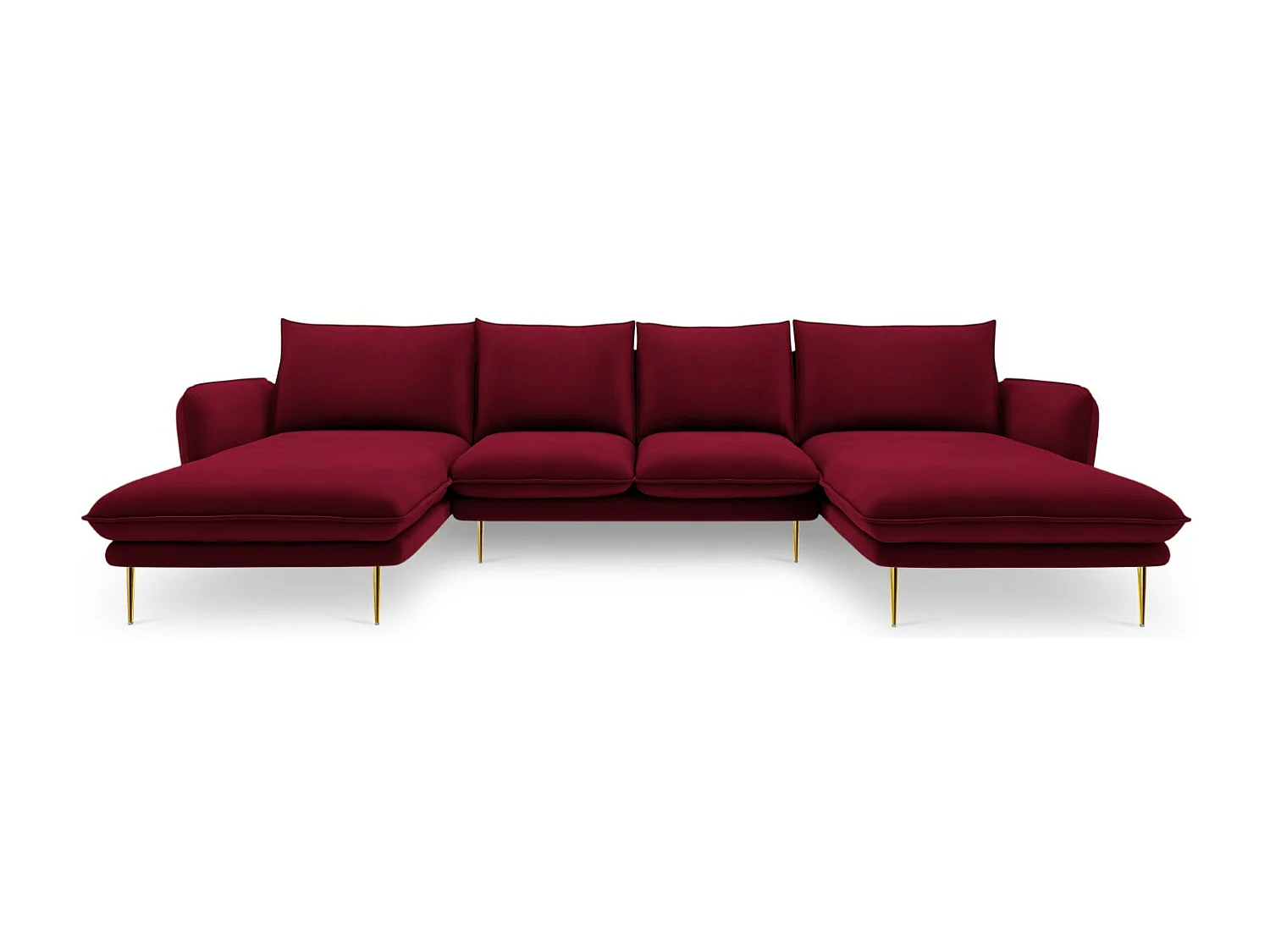 Cosmopolitan Design - Canapé panoramique "Vienna" 6 places en velours rouge - 350x170x95cm