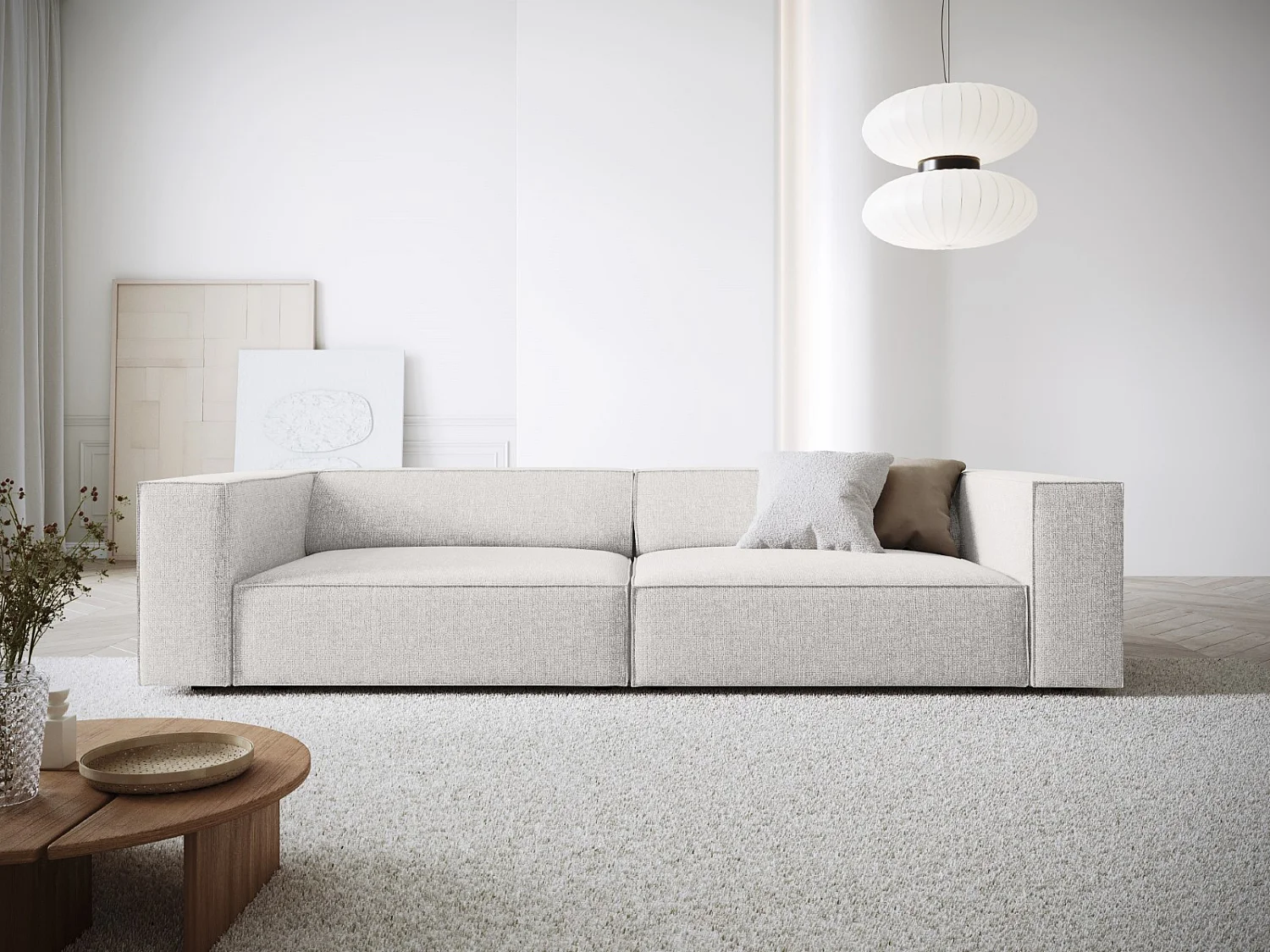 Cosmopolitan Design - 4-Sitzer Sofa "Arendal" aus Chenille-Stoff hellgrau - 244x102x70cm