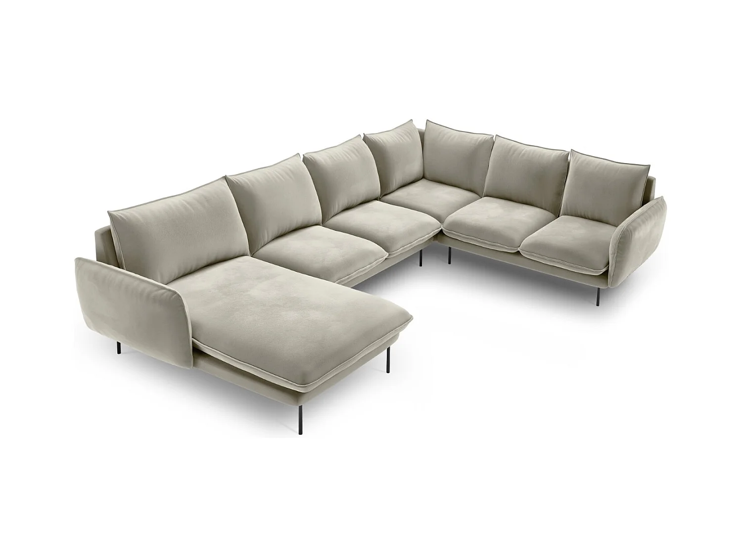 Cosmopolitan Design - Panoramische hoekbank rechts "Vienna" 7 zitplaatsen, Flueel, Beige - 330x235x95cm
