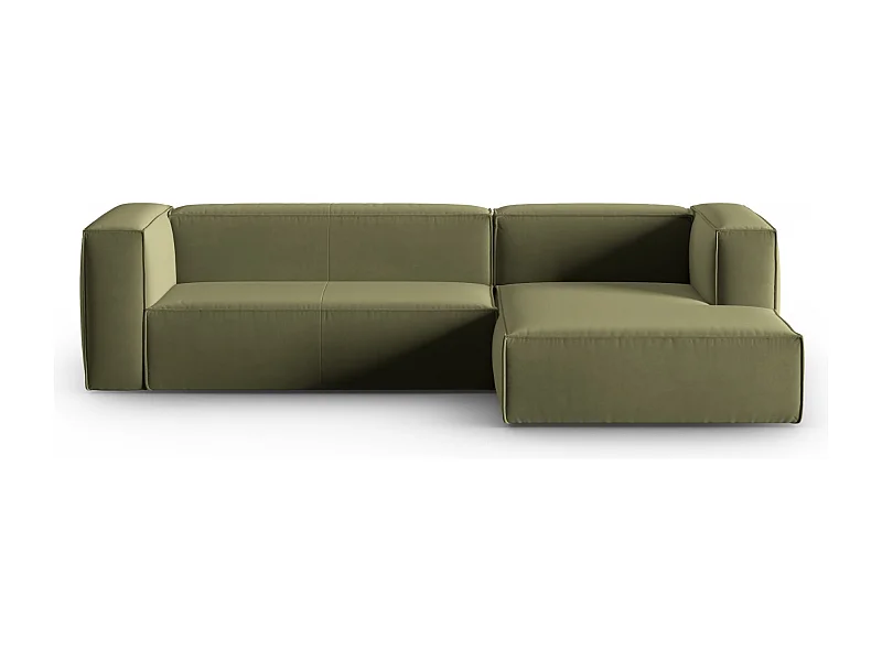 Cosmopolitan Design - Canapé d'angle droit "Mackay" 4 places en velours vert clair - 282x166x73cm