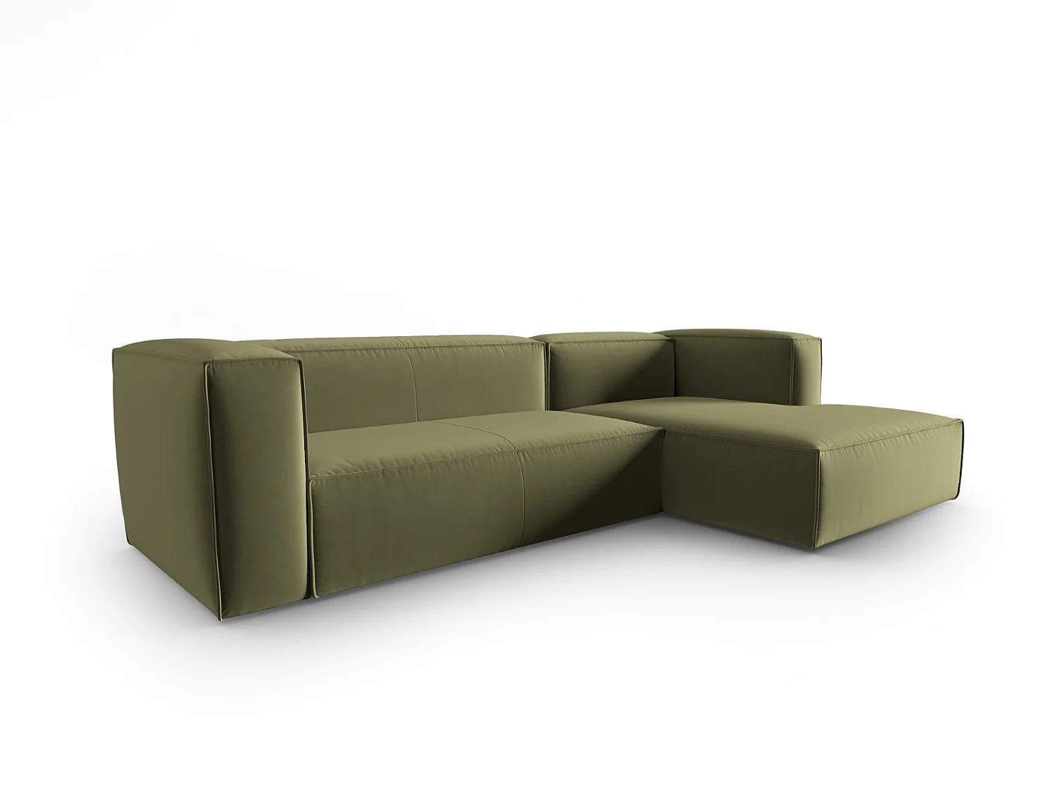 Cosmopolitan Design - Canapé d'angle droit "Mackay" 4 places en velours vert clair - 282x166x73cm