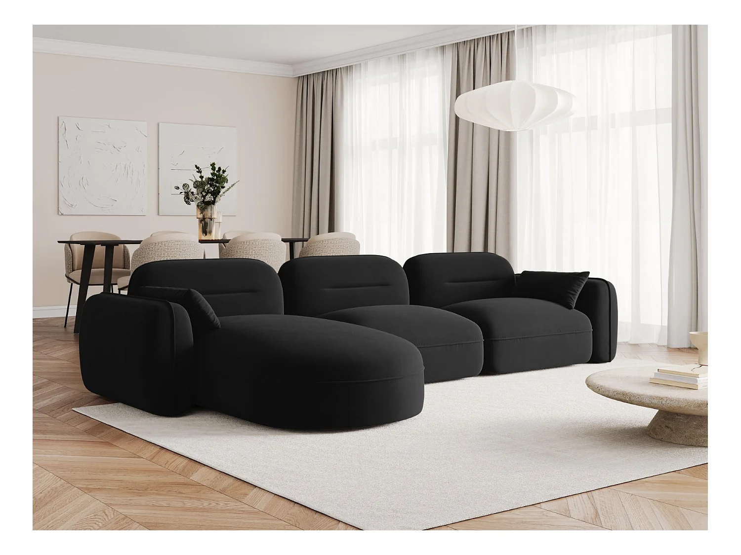 Cosmopolitan Design - Canapé d'angle gauche modulable "Sydney" 4 places en velours noir - 320x165x70cm