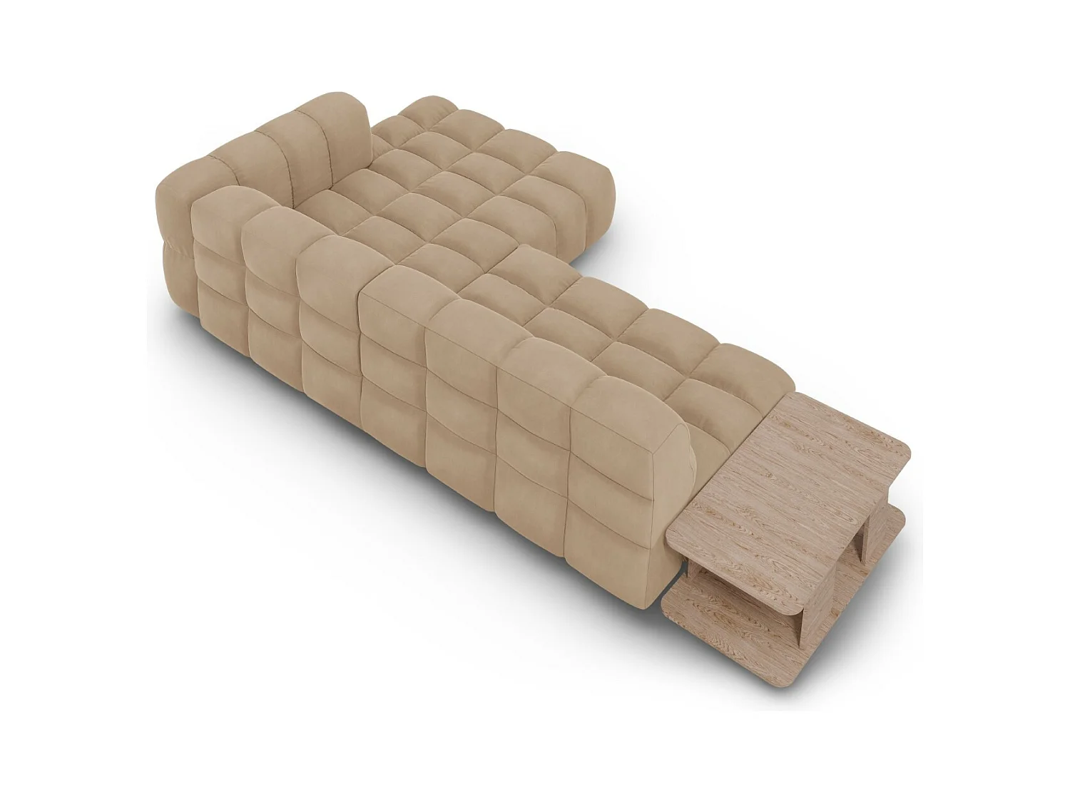 Cosmopolitan Design - Sofá esquinero modular derecho "Sky" 4 plazas de terciopelo arena - 297x162x75cm