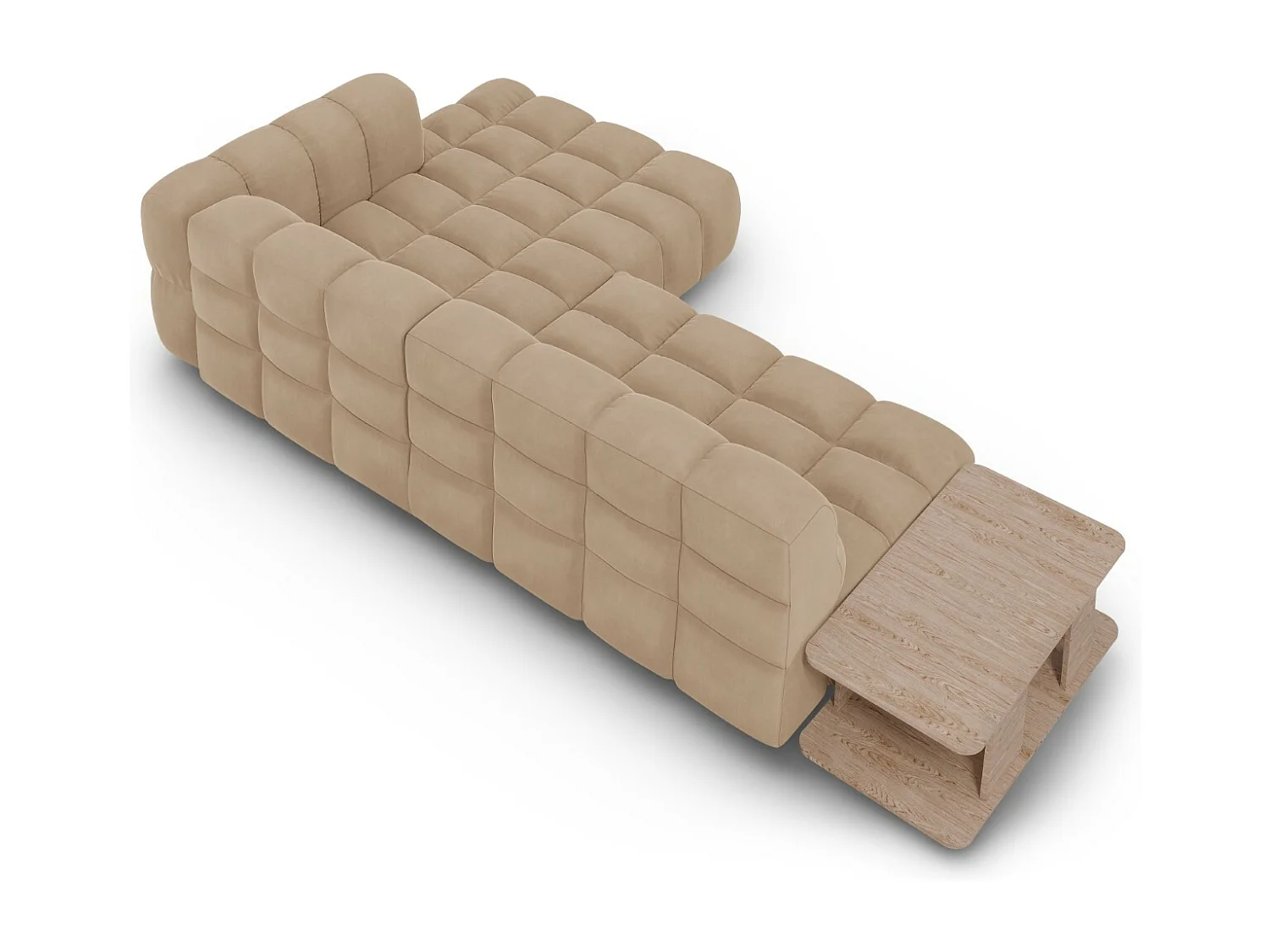 Cosmopolitan Design - Sofá esquinero modular derecho "Sky" 4 plazas de terciopelo arena - 297x162x75cm