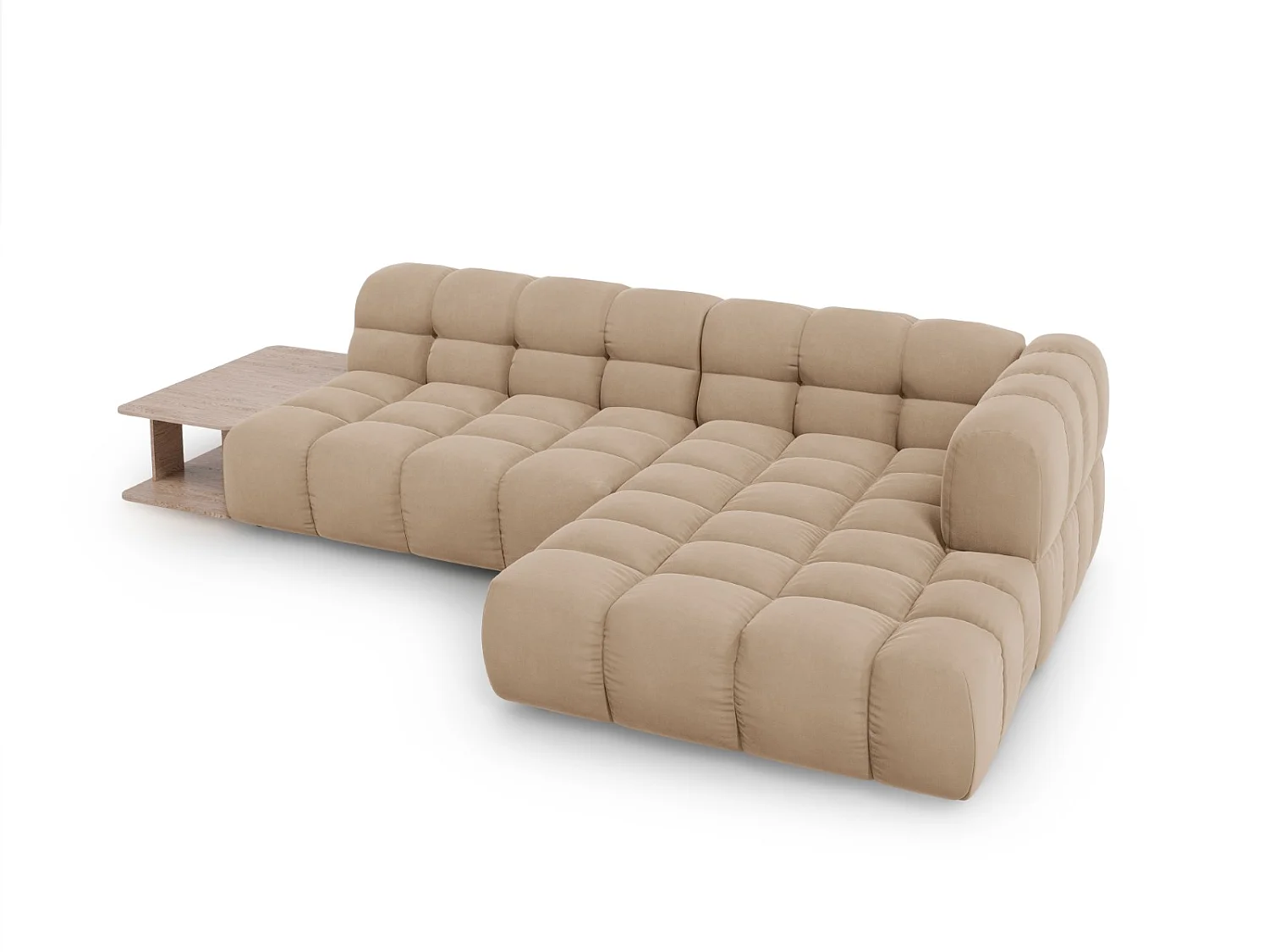 Cosmopolitan Design - Canapé d'angle droit modulable "Sky" 4 places en velours le sable - 297x162x75cm